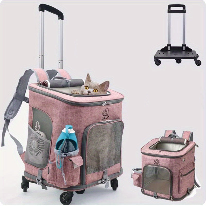 Portable Breathable Pet Backpack Carrier with Wheels