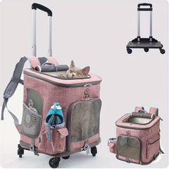 Portable Breathable Pet Backpack Carrier with Wheels