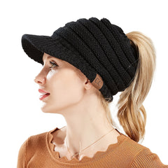 Chunky Cable Knit Ponytail Beanie Soft Winter Hat for Women