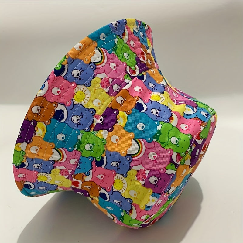 Bear Print Bucket Hat Cartoon Basin Hat Casual Fisherman Cap For Women