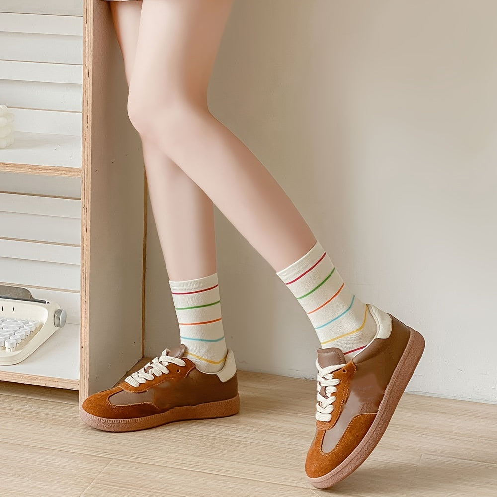 3 Pairs Polka Dot & Stripe Print Socks Women's Stockings