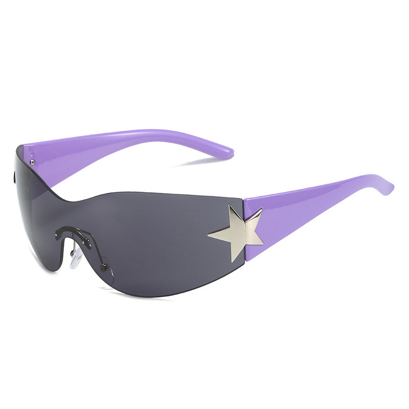 Rimless Punk Sunglasses UV400 Y2K Star Wrap Around Sports Eyewear