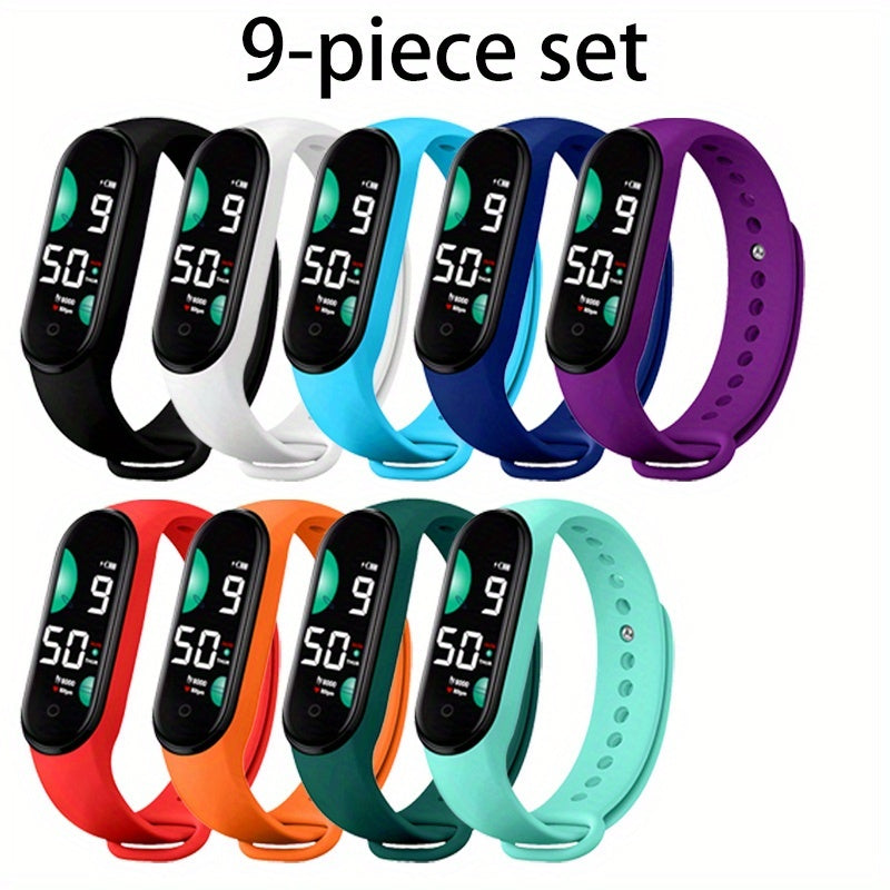9Pcs Silicone Strap Plastic Case Electronic Sports Watch Set