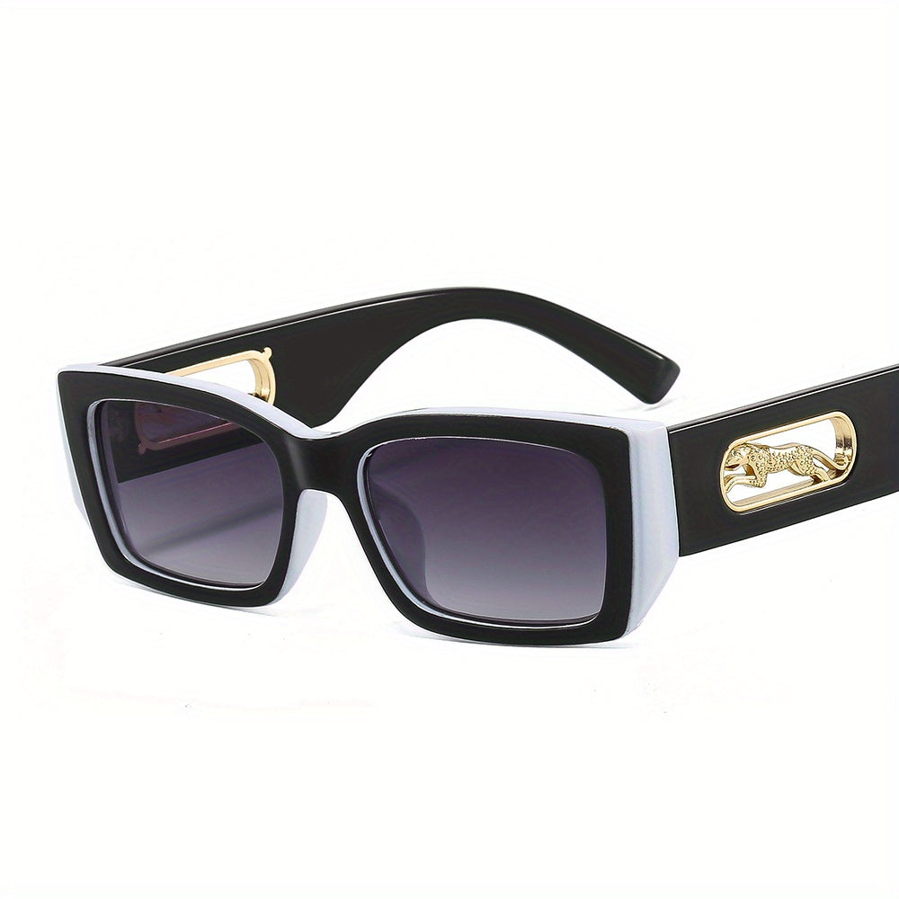 Square Frame Sunglasses Leopard Hollow Temple Eyewear UV400