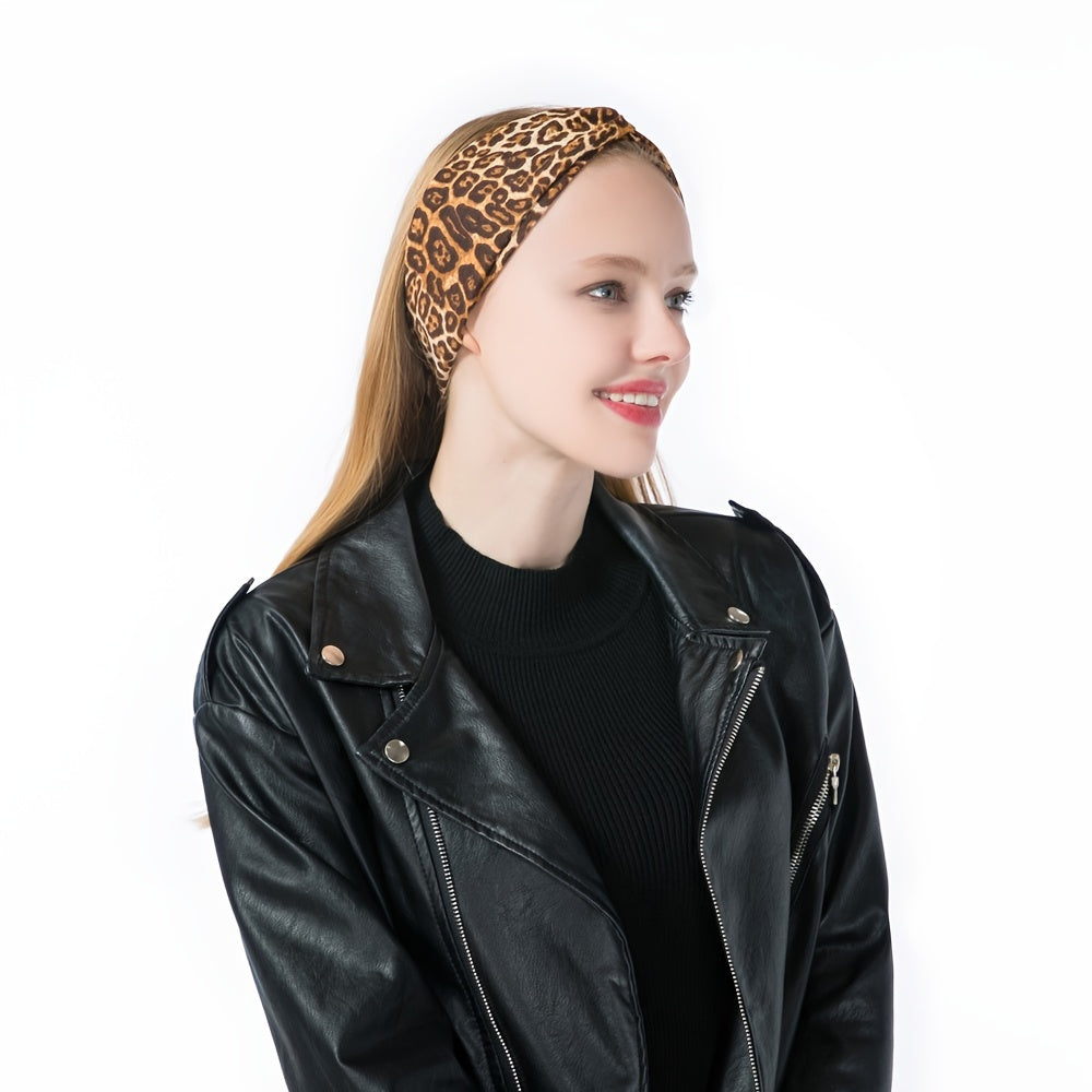 Leopard Print Knot Boho Headbands For Women Wide Sweatbands Hair Accessories