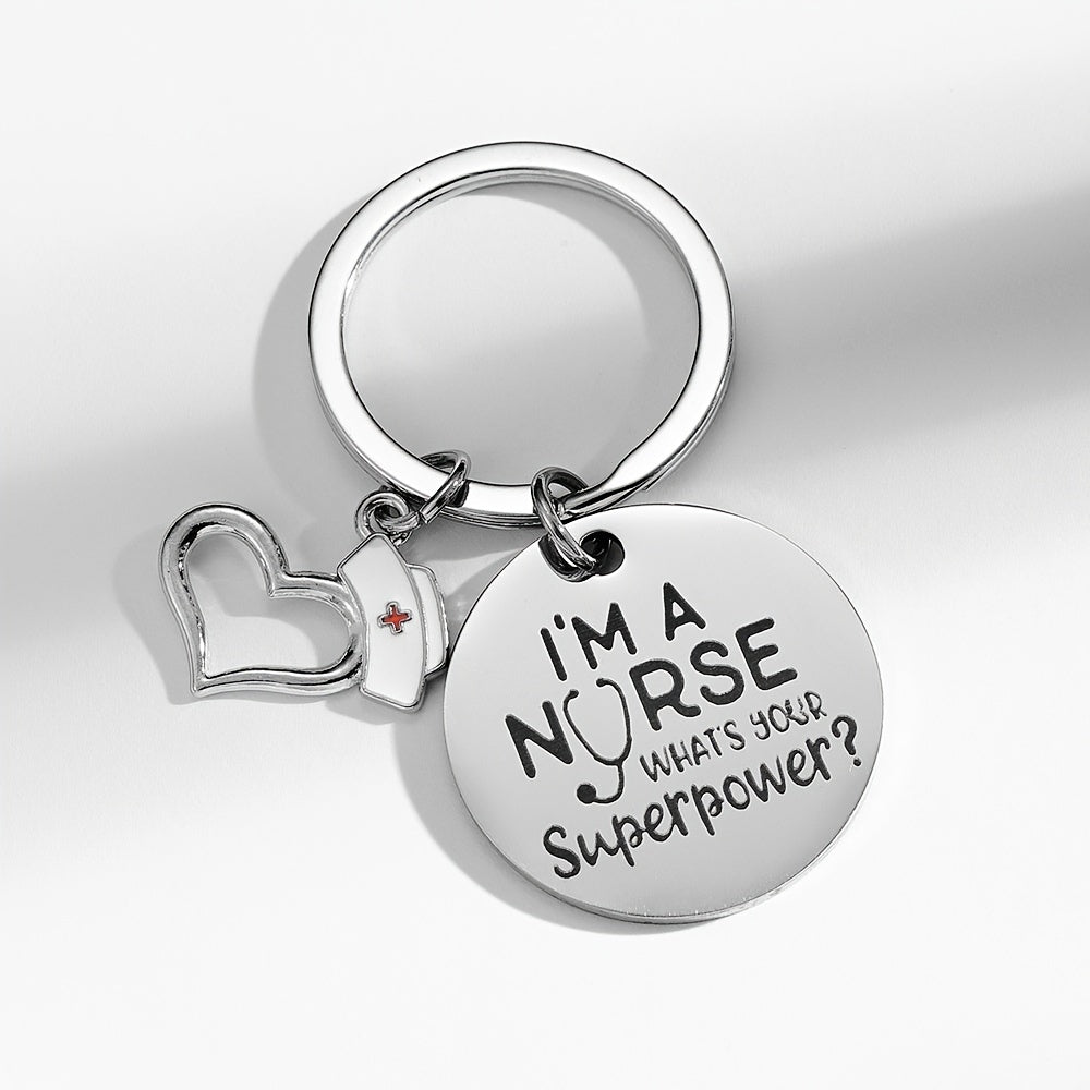 Nurse Superpower Silver Keychain Gift