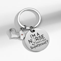 Nurse Superpower Silver Keychain Gift