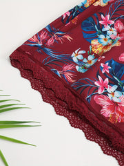  Boho Pajama Shorts Women's Plus Tropical Print Lace Trim Shorts