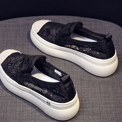 Women's Platform Lace Loafers Round Toe Hollow Out Slip On Shoes