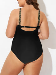 Women's Plus Leopard Print Mesh Round Neck One Piece Swimsuit