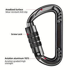 7 62 Cm 12 KN Auto Locking Carabiner Clips Ultralight D Ring Aluminum Carabiner