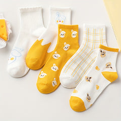 5 Pairs Bunny Print Socks Cute & Comfortable Women's Mid Tube Stockings