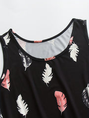 Women's Plus Feather Print Tank Top & Shorts Set