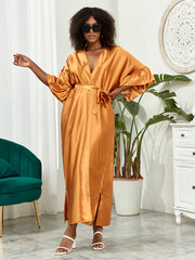  Satin Ruffle Trim Kimono Cover Up