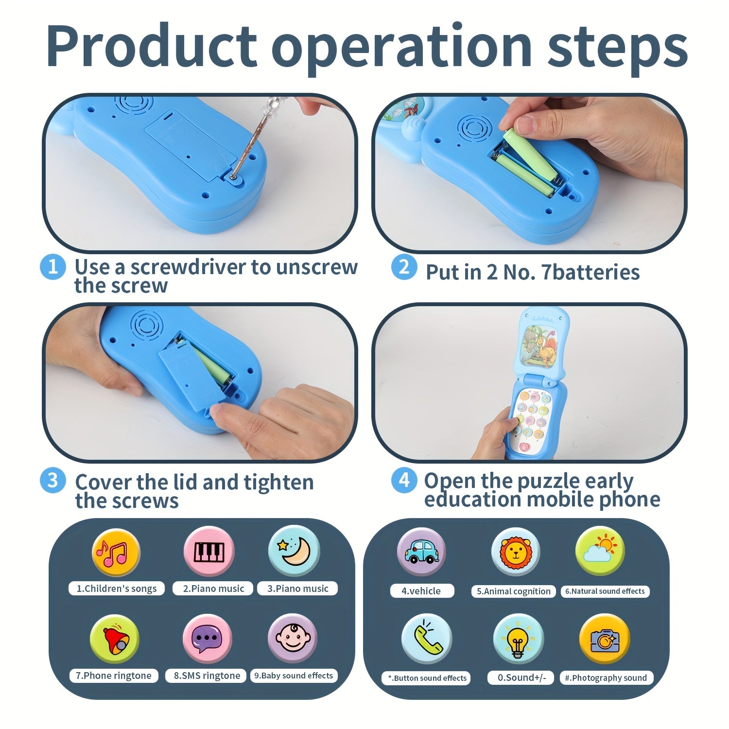 Interactive Cartoon Music Flip Phone Toy for Kids Lights & Sounds