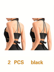2pcs Wireless Bras Criss Cross Strappy Cut Out Yoga Bra Women's Lingerie