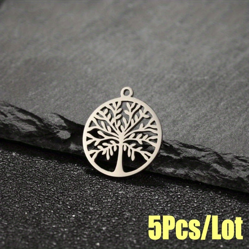 5PCS Stainless Steel Tree Pendant for DIY Accessories