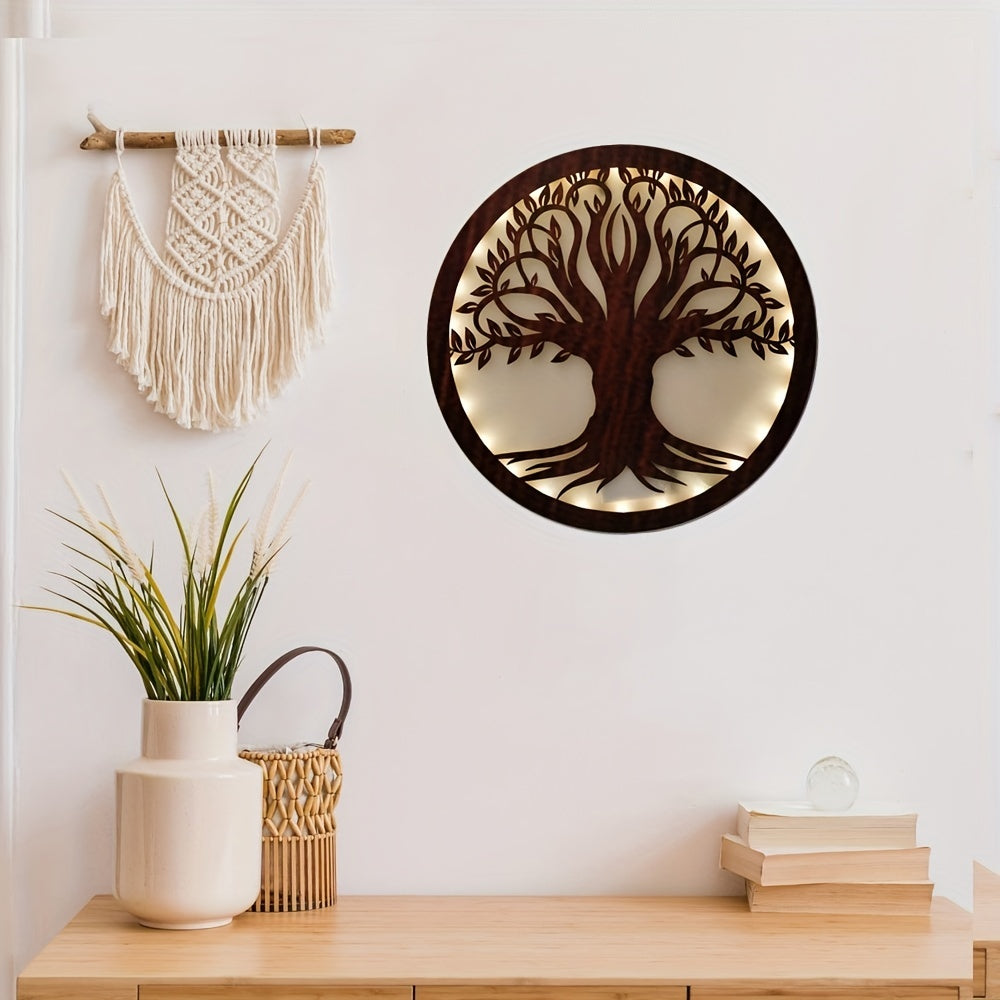 LED Green Plant Tree Creative Lamp Retro Wooden Sign Hanging