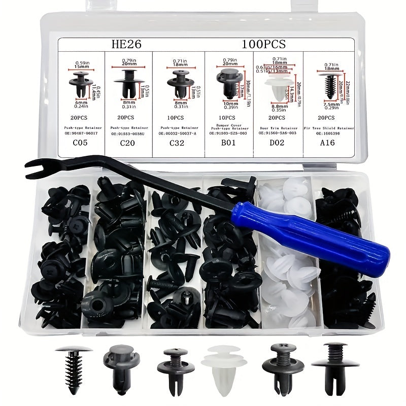 100pcs Car Fixing Clips Disassembly Tools Six Sizes Door Trim Bumper Push Rivet