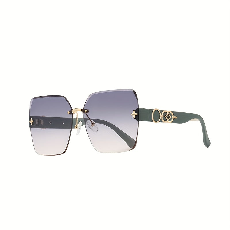 Large Rimless Sunglasses UV400 Sun Shades for Summer Beach Travel with Case