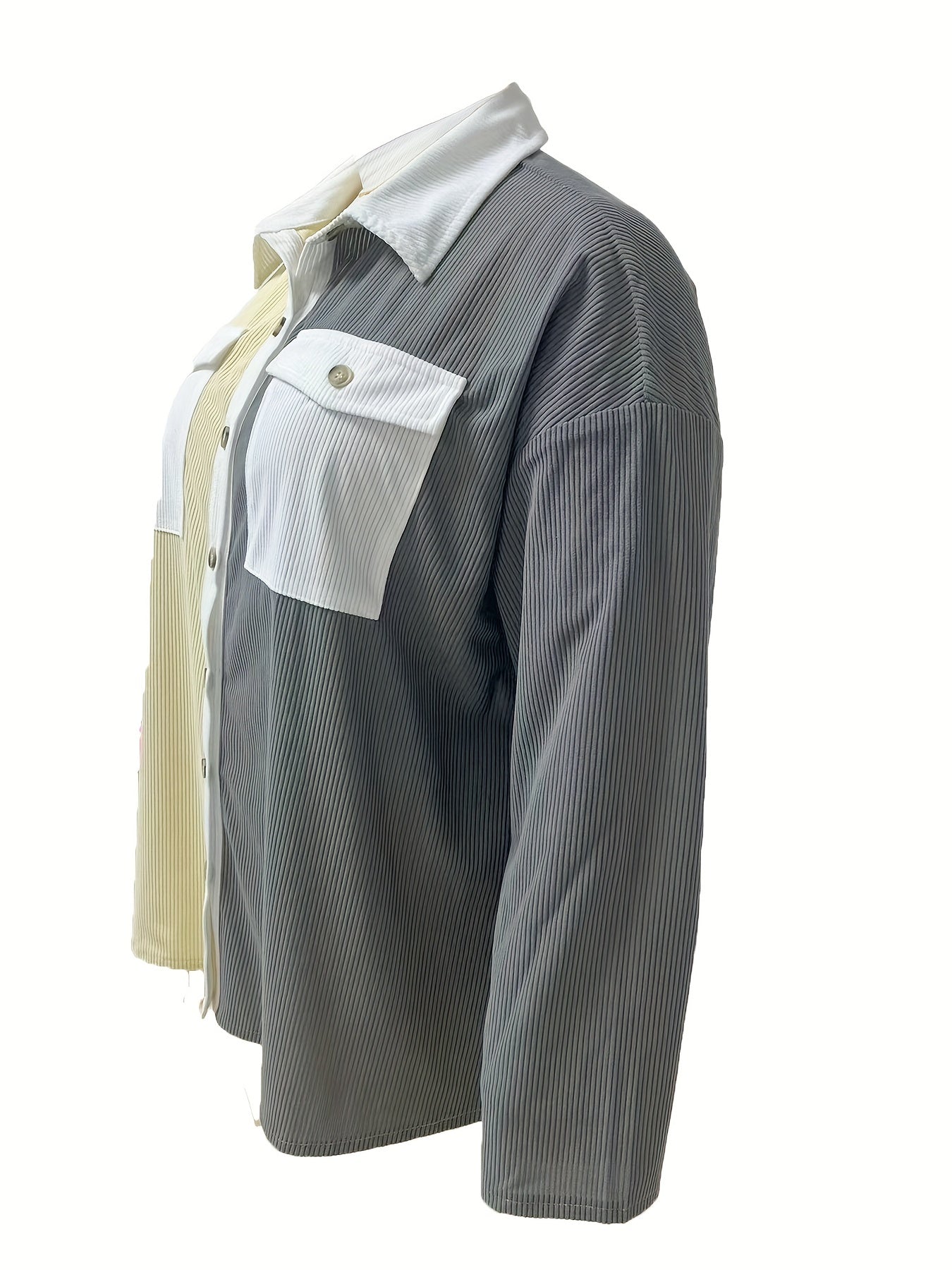  Colorblock Ribbed Long Sleeve Blouse