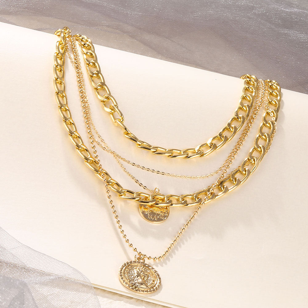 Punk Golden Portrait Coin Pendant Necklace For Women