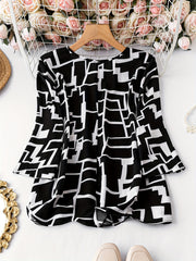  Geometric Print Round Neck Top