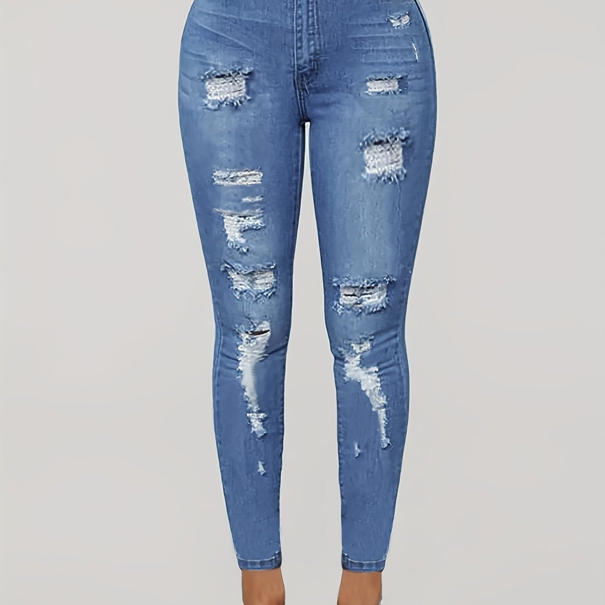 Distressed Skinny Jeans High Stretch Casual Denim Pants Women's Clothing