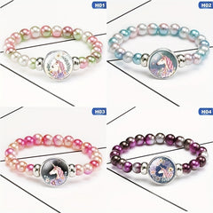 12 Rainbow Unicorn Glass Beads Bracelets for Girls Party
