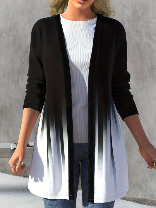  Ombre Print Long Sleeve Open Front Cardigan