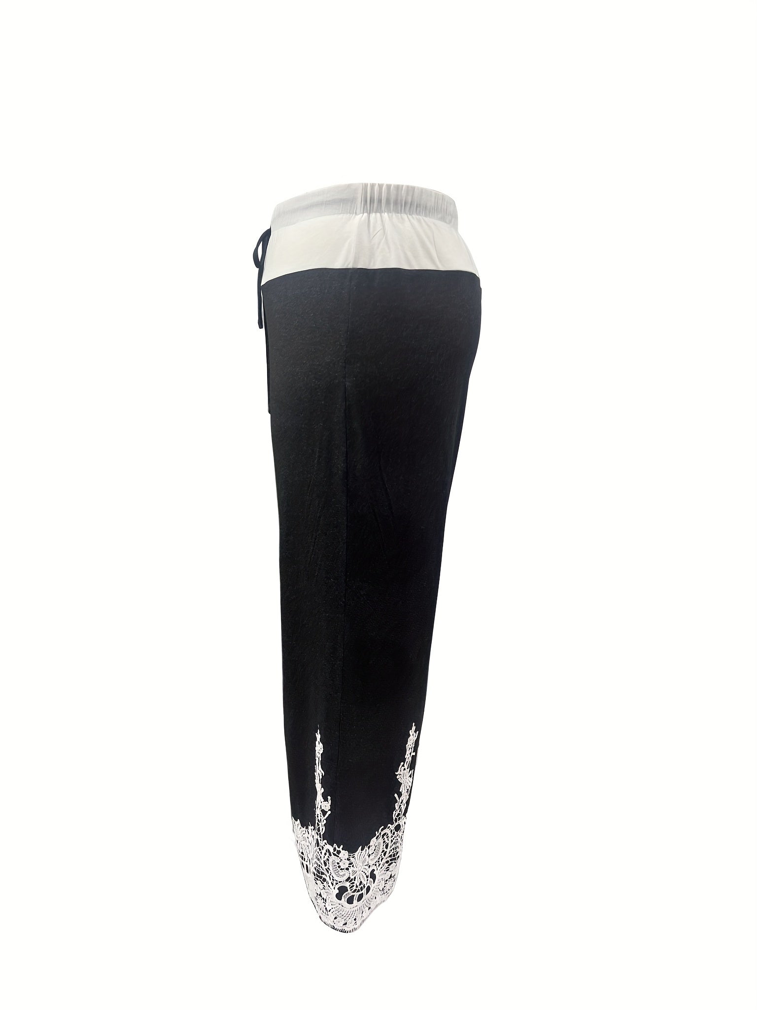  Colorblock Lace Print Wide Leg Pants