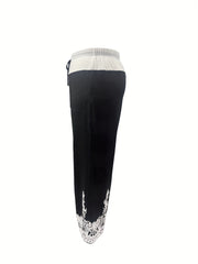  Colorblock Lace Print Wide Leg Pants