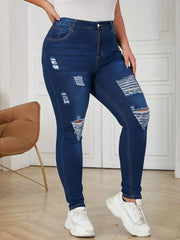  Ripped High Rise Skinny Jeans Women's Casual Jegging
