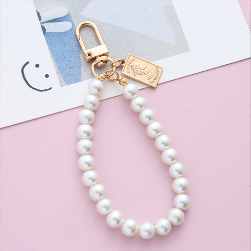 Faux Pearl Crystal Wristlet Keyring Bag Keychain