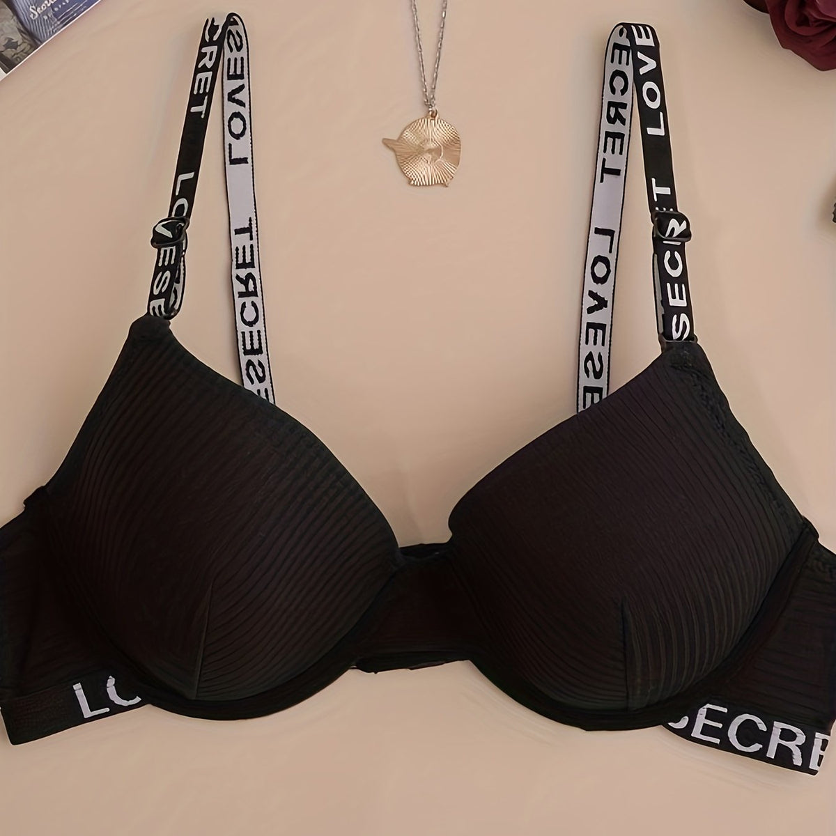 Letter Print Push Up Bra Comfy & Breathable Women's Lingerie