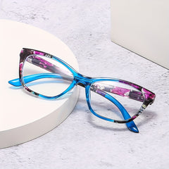 Cat Eye Clear Lens Glasses For Women Men Block Flower Frame Anti Light Glasses