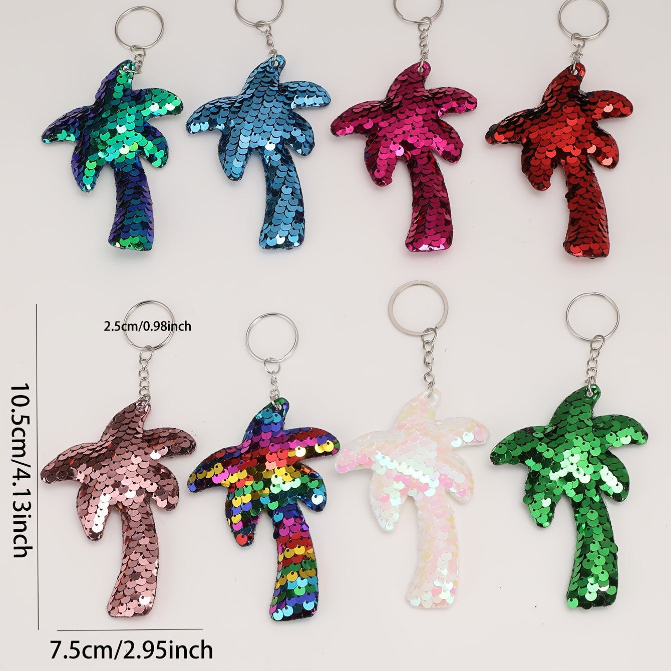 8pcs Coconut Tree Keychain Sequin Pendant Cartoon Bag Key Chain Keyring