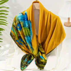 Mountain River Print Shawl Bandana Classic Block Square Scarf Silk
