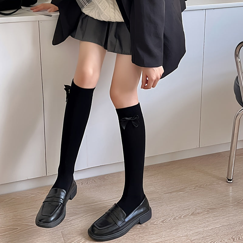 3 Pairs Cat & Argyle Calf Socks Bow Knee High Socks Women's Stockings