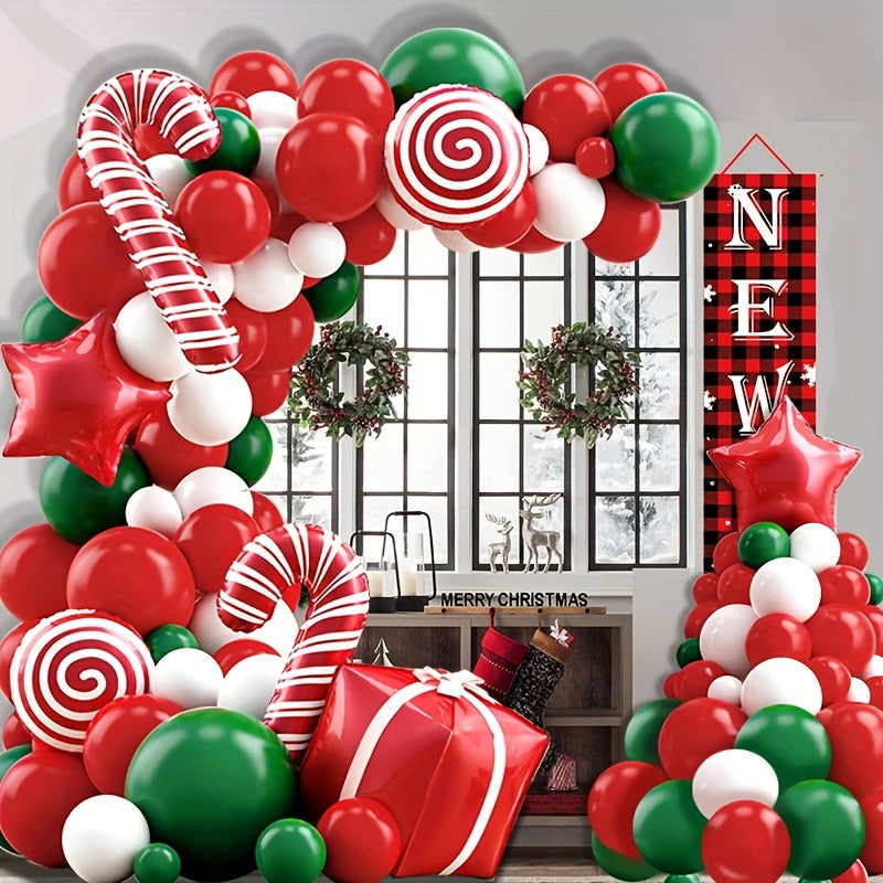 123pcs Red & Green Candy Cane Xmas Balloon Set w/ Accessories for Home Decor