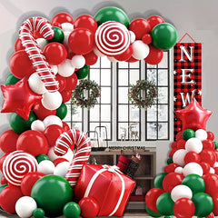 123pcs Red & Green Candy Cane Xmas Balloon Set w/ Accessories for Home Decor