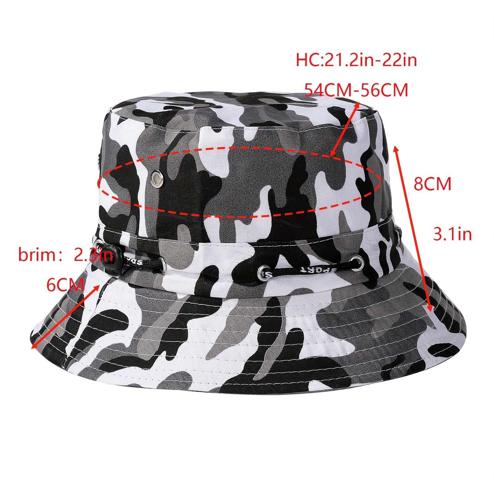 Gray Camouflage Print Bucket Hat Lightweight Sun Hat Unisex