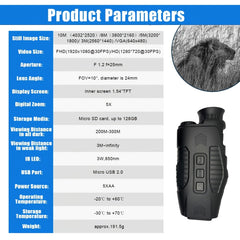 1080p Night Vision Monocular with 128GB Memory - Ideal for Camping & Travel