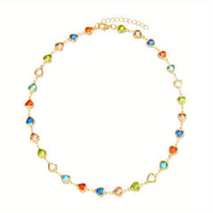 Colorful Faux Crystal Chain Anklet Love Heart Silver Plated Ankle Bracelet