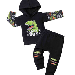 Dino Print Hoodie & Sweatpants Set for Kids