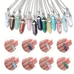 Vintage Silver Quartz Crystal Necklace Chakra Healing Point Pendulum Pendant