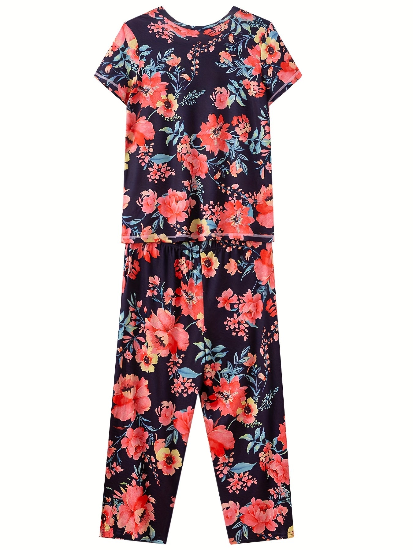 Floral Print Pajama Set V Neck Top & Lounge Pants Women's Sleepwear