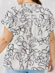  Floral Print Cap Sleeve Round Neck Blouse
