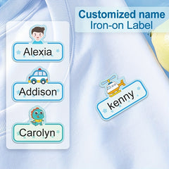12pcs Boy Custom Name Stickers Waterproof 4.5x3cm Sewable Tag Clothes Bag Towel