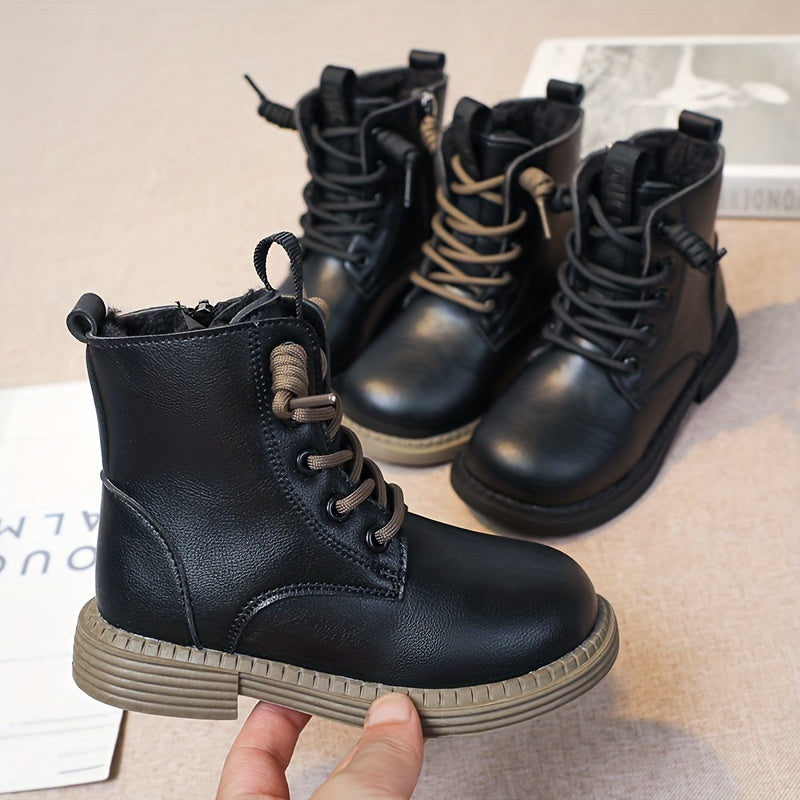 Boys' Casual Plus Fleece Ankle Boots With Zipper